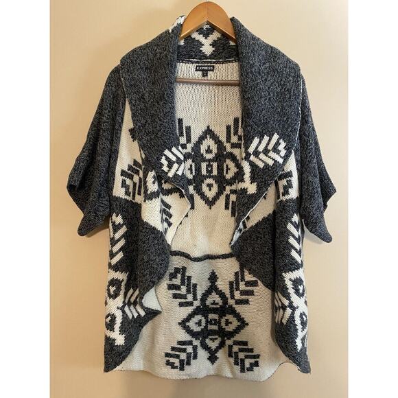 Express Women’s Gray And White Aztec Wool Blend Open Cardigan Size Medium - Picture 1 of 6